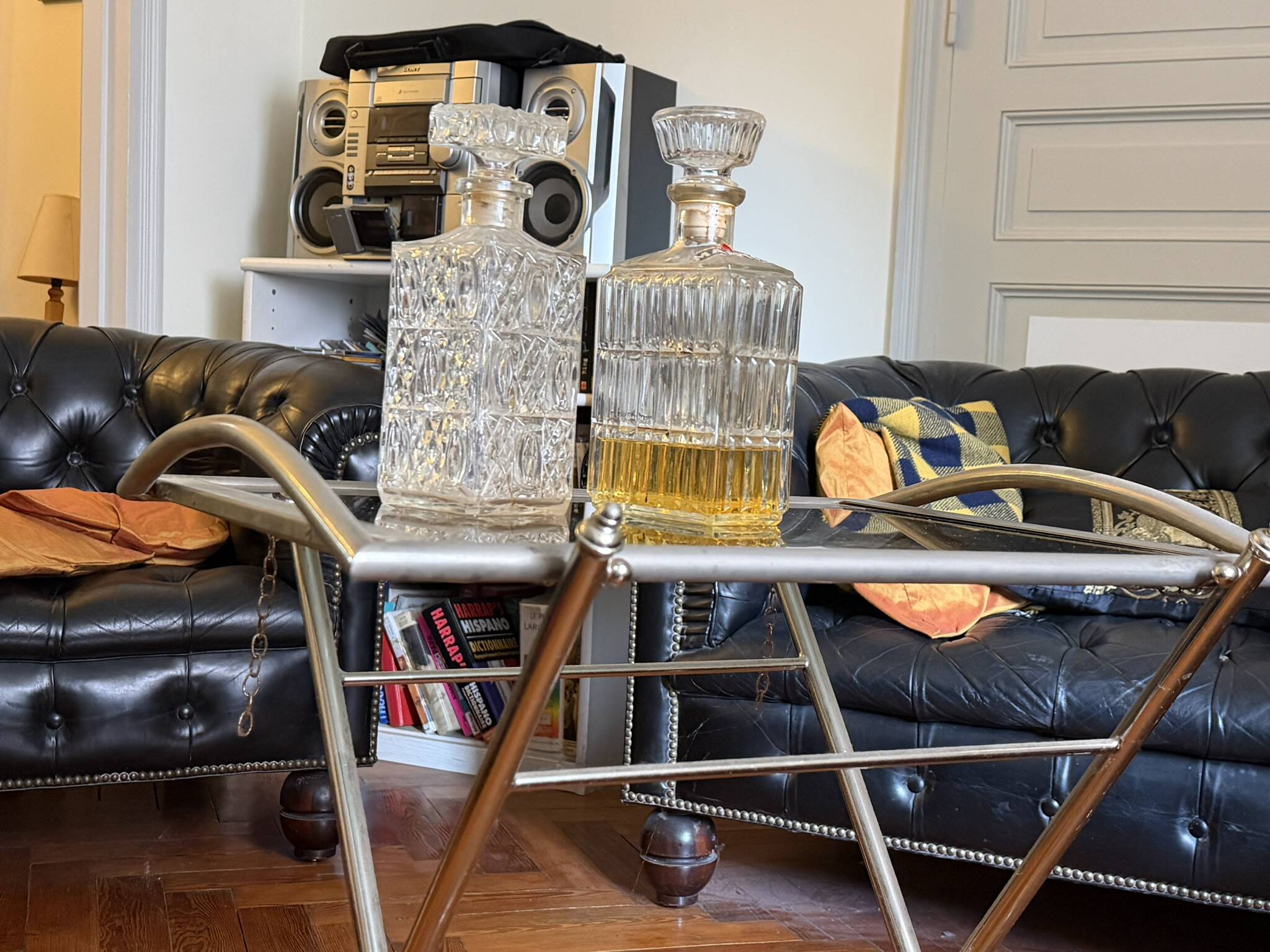 Nickel-plated metal dessert trolley