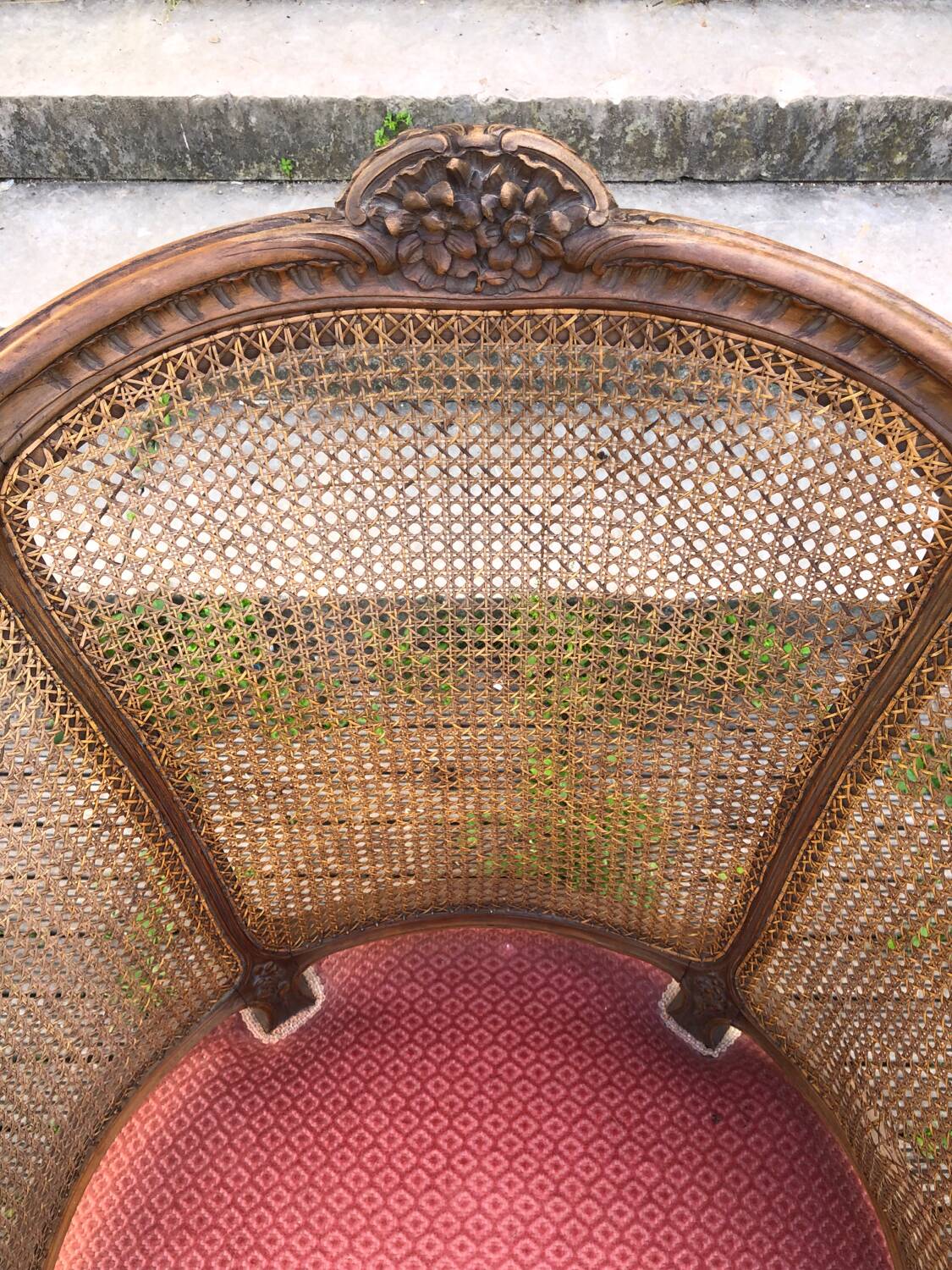 Louis XV style walnut and cane armchair