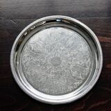Round vintage silver-plated tray - Engraved pattern