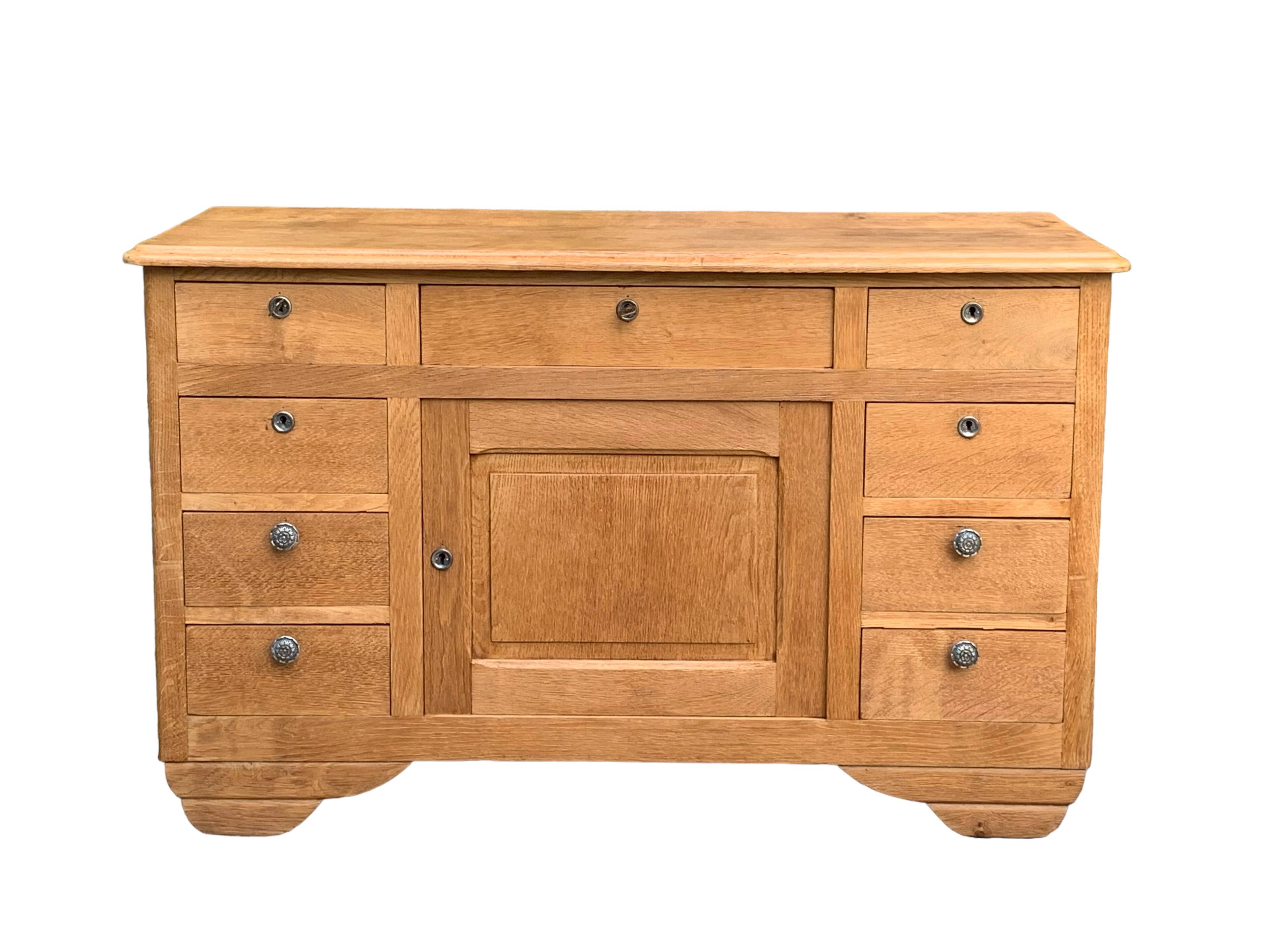 Buffet 9 tiroirs art déco chêne brut massif