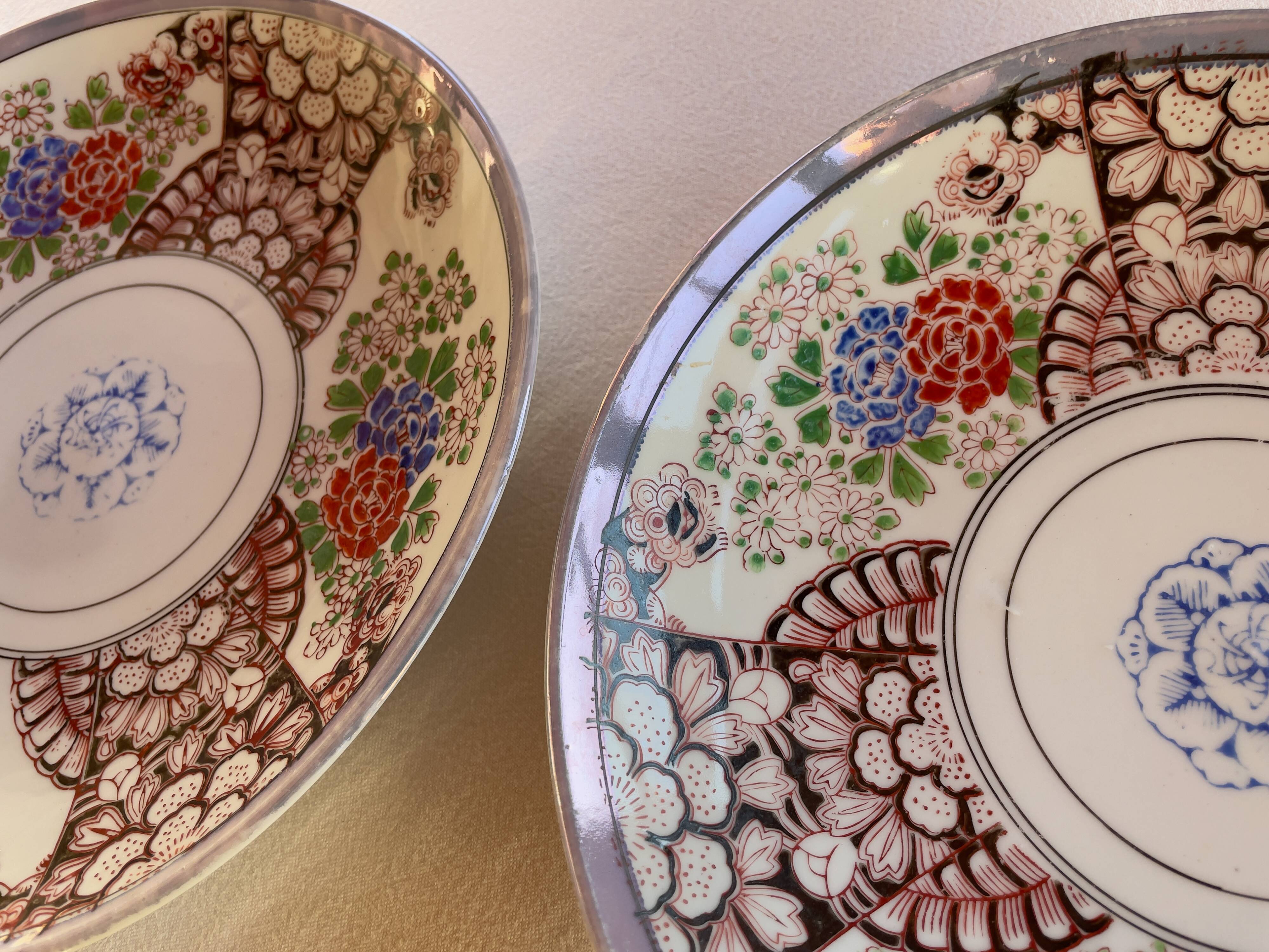 2 large Japanese plates with rare “Inban” decoration