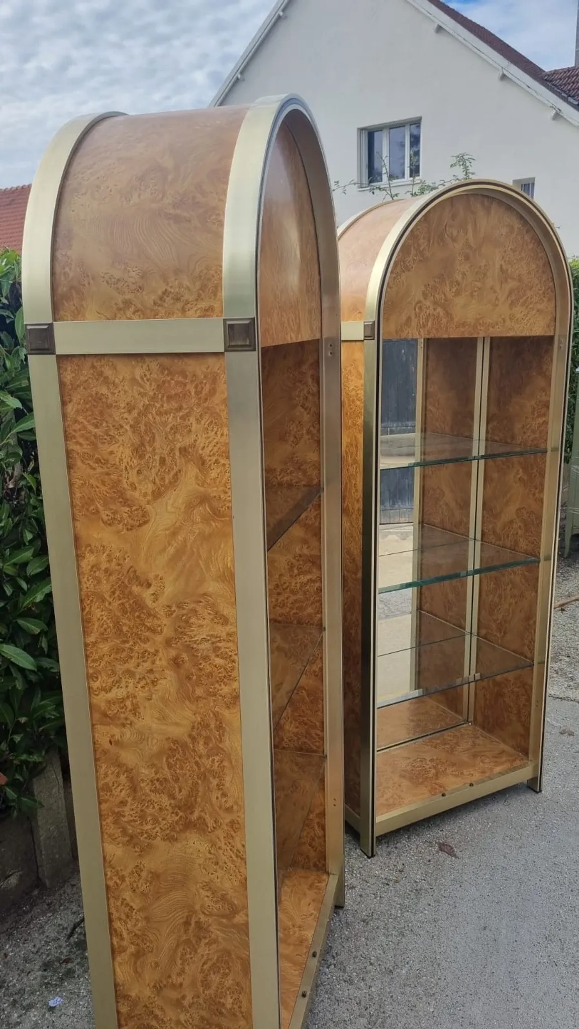 Pair of display cabinets 1970 Vintage Elm Burl