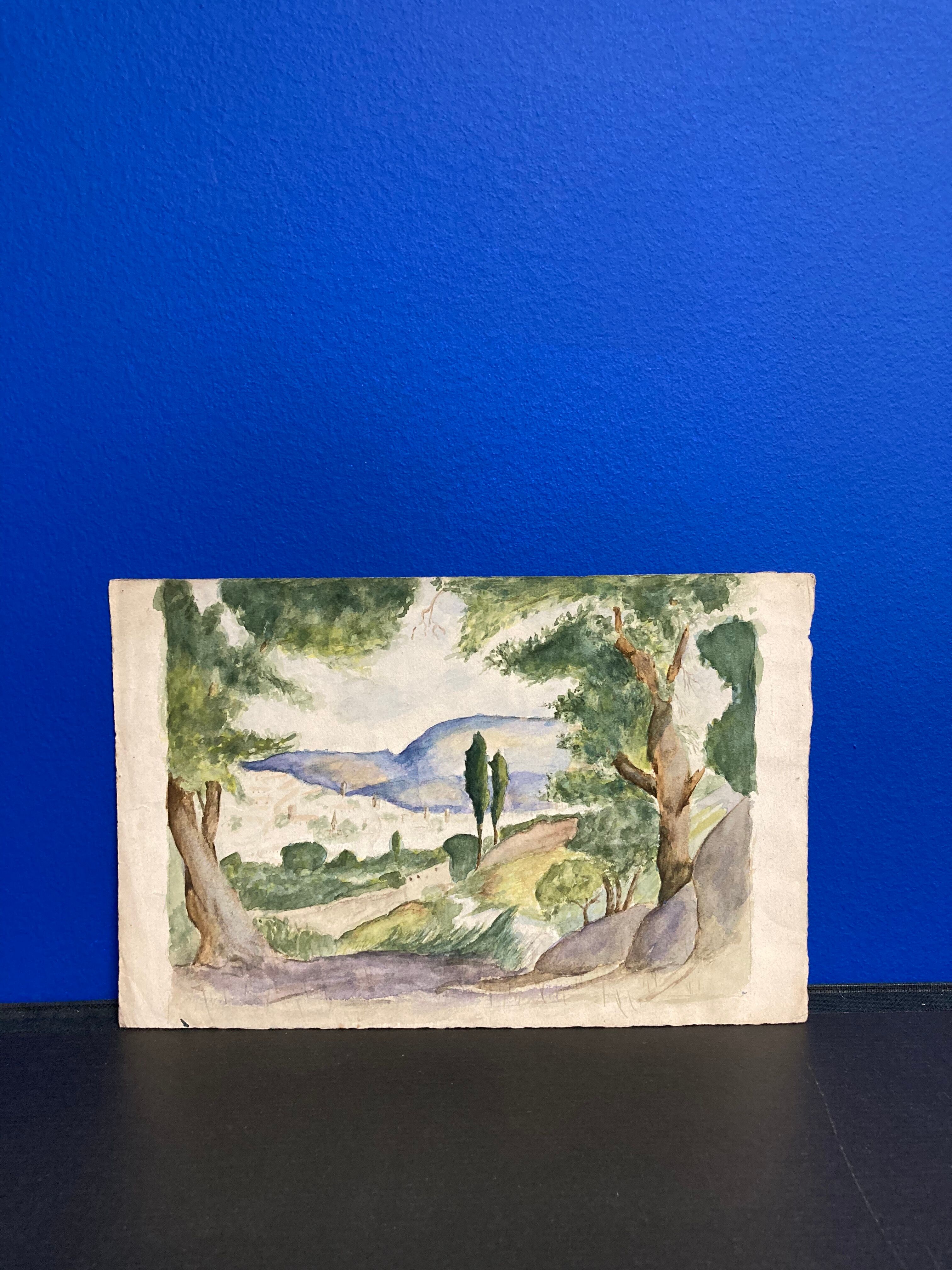 Aquarelle paysage vintage