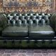 Chesterfield 2-seater green leather sofa from the 1980s