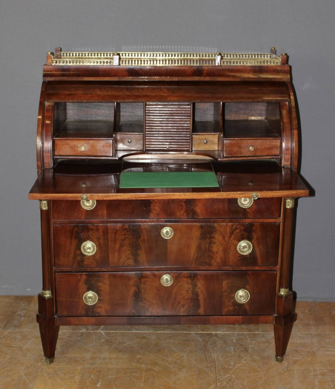 19th Century Mahogany Cylinder Secretary Desk