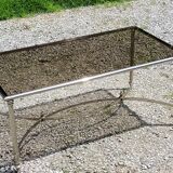 Coffee table from the 70s in chrome metal with smoked glass top in neo-classical style