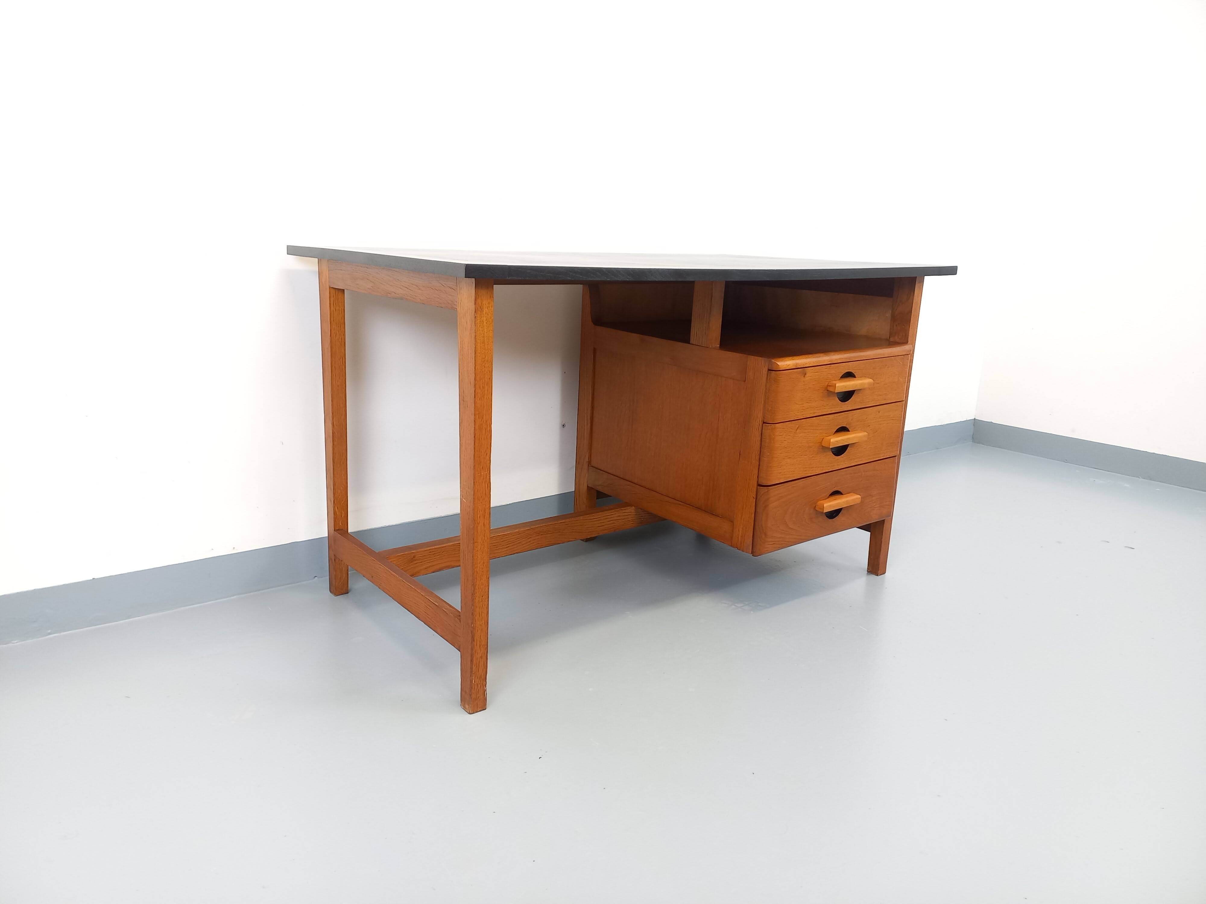 Vintage oak desk from the 1960s.