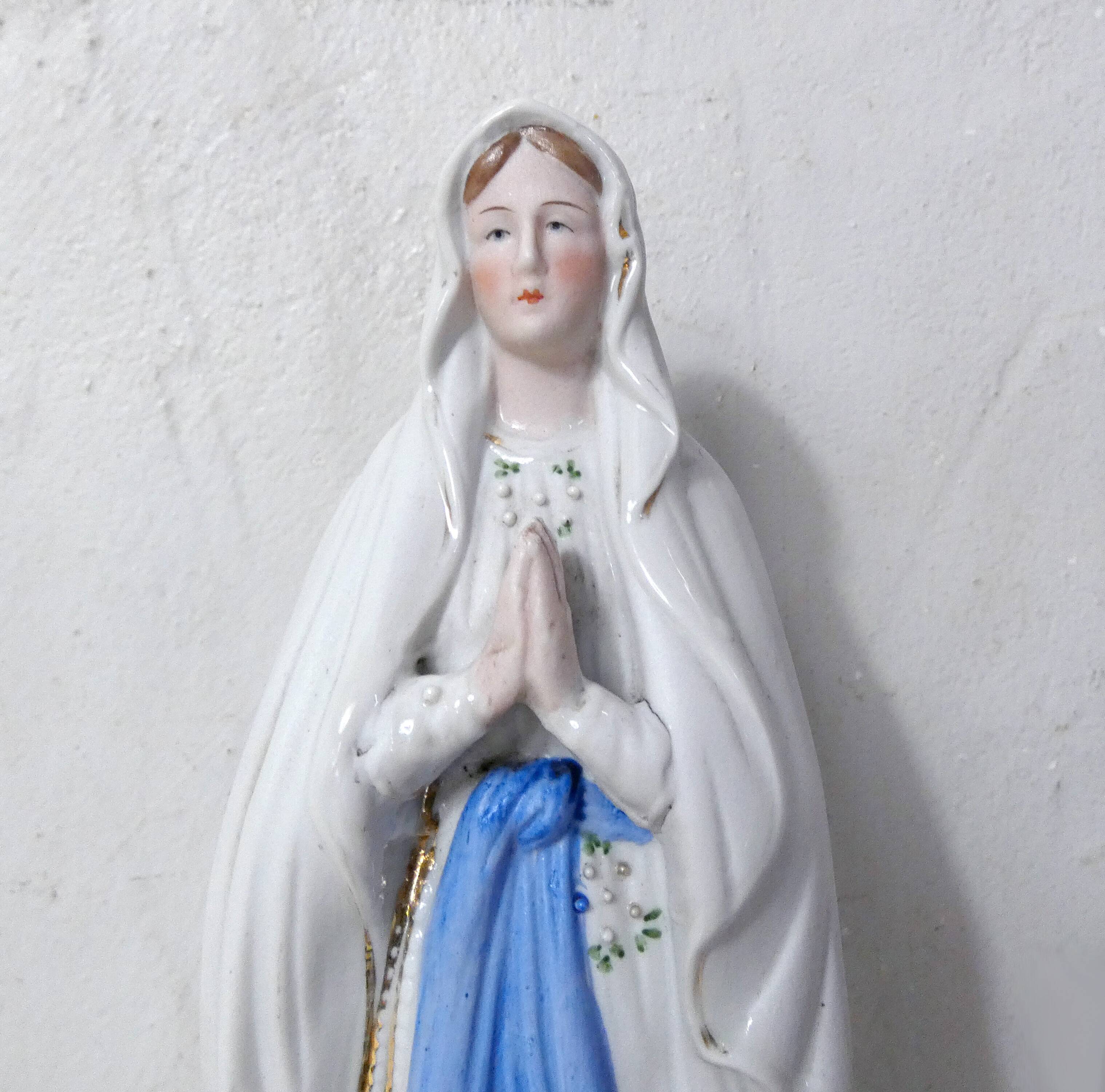 Antique Virgin Mary biscuit statue, 19th century