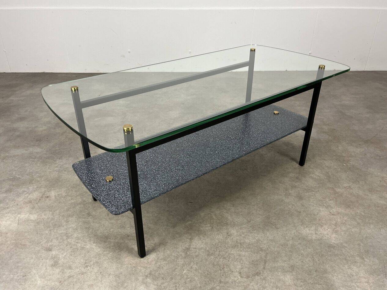 1950s coffee table in metal and glass