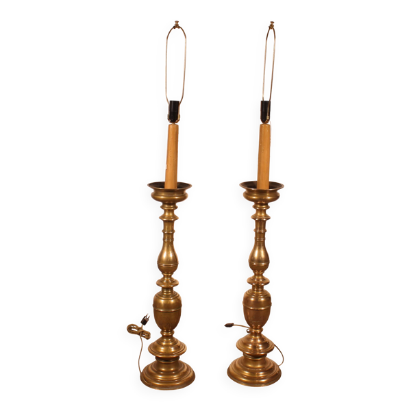 paire de Lampadaires italien Pique Cierge Style renaissance En Bronze — Beyit