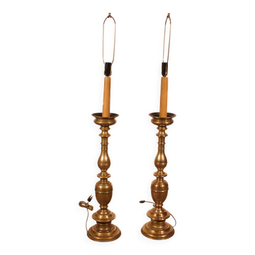 paire de Lampadaires italien Pique Cierge Style renaissance En Bronze
