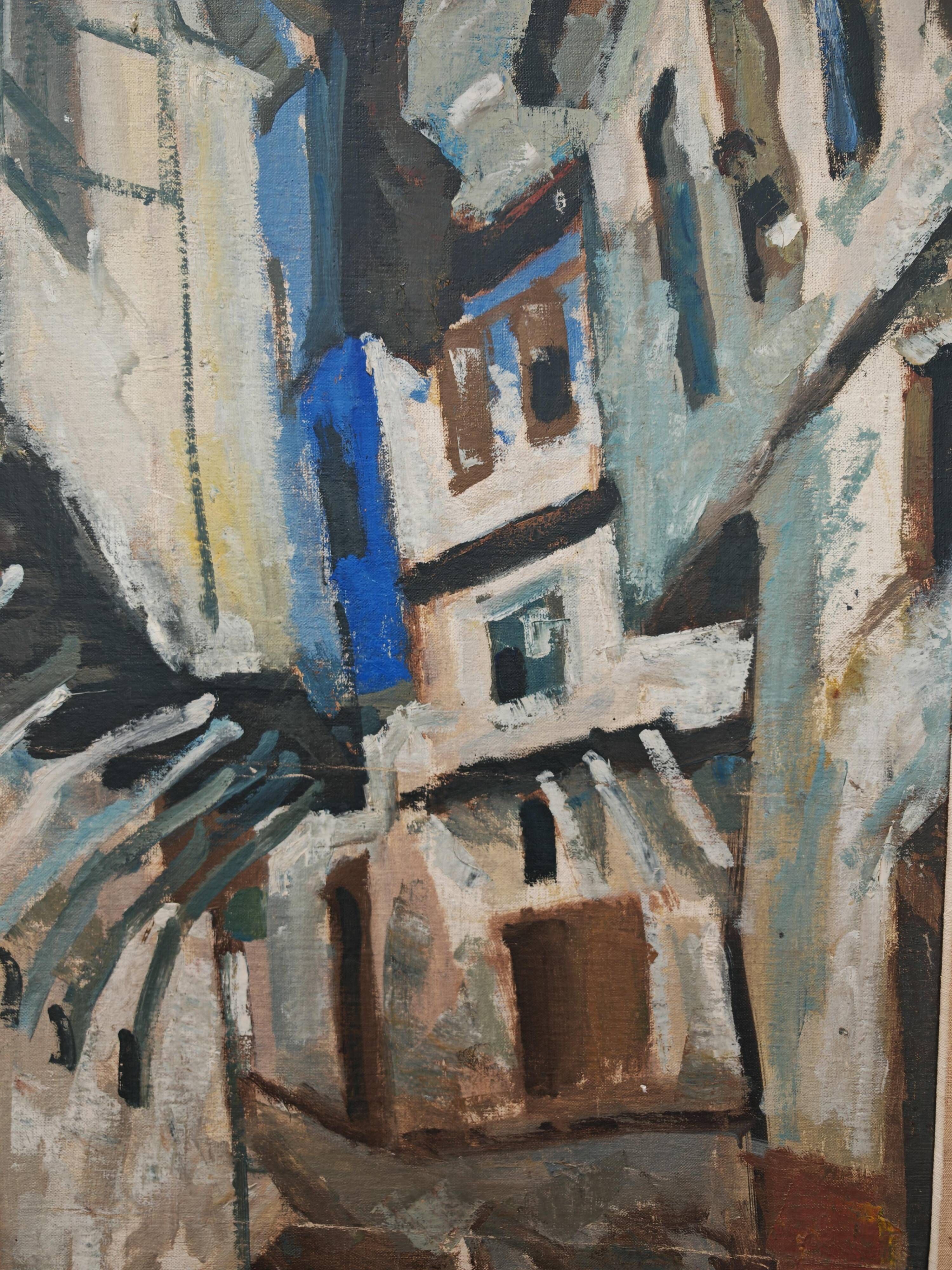Modernist oil on canvas "Ohrid" by Aleksandar Jeremic Cibe, 1959