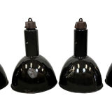 Set of 4 Industrial Bauhaus Black Enamel Pendant Lamps, 1960s