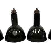Set of 4 Industrial Bauhaus Black Enamel Pendant Lamps, 1960s