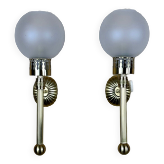 2x 60s 70s lamp light wall lamp glass & brass space age design