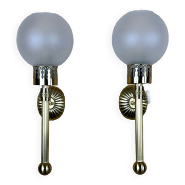 2x 60s 70s lamp light wall lamp glass & brass space age design