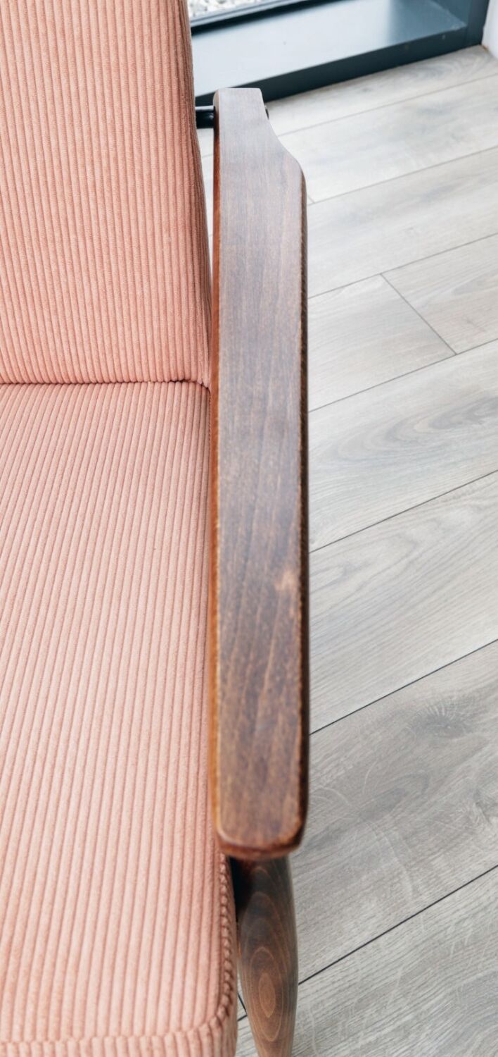 Vintage armchair corduroy flaming pink 1970 design by H.Lis