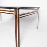 Coffee table with black slate plate and frame in rosewood and metal, of danish design from the 1970s