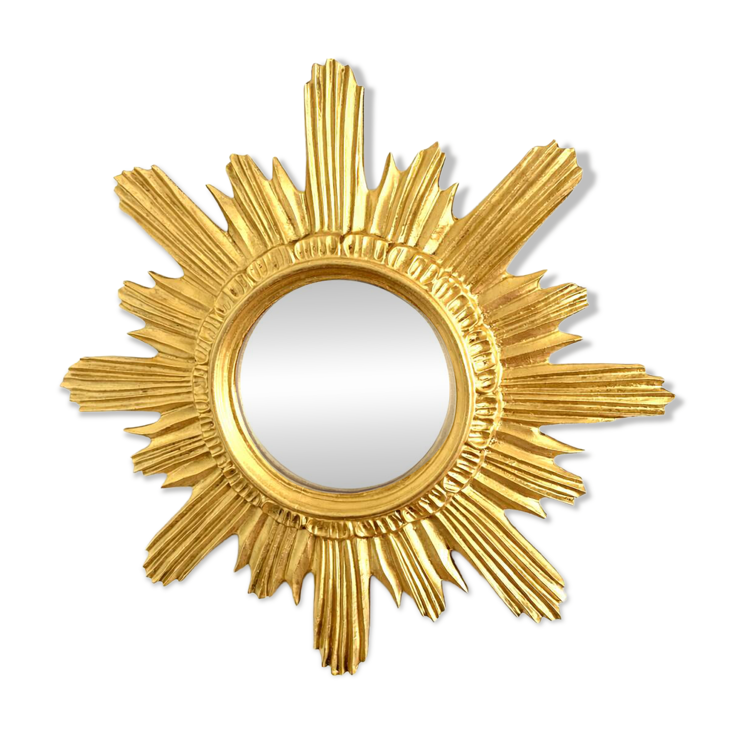Golden carved wooden sun mirror — 42 cm