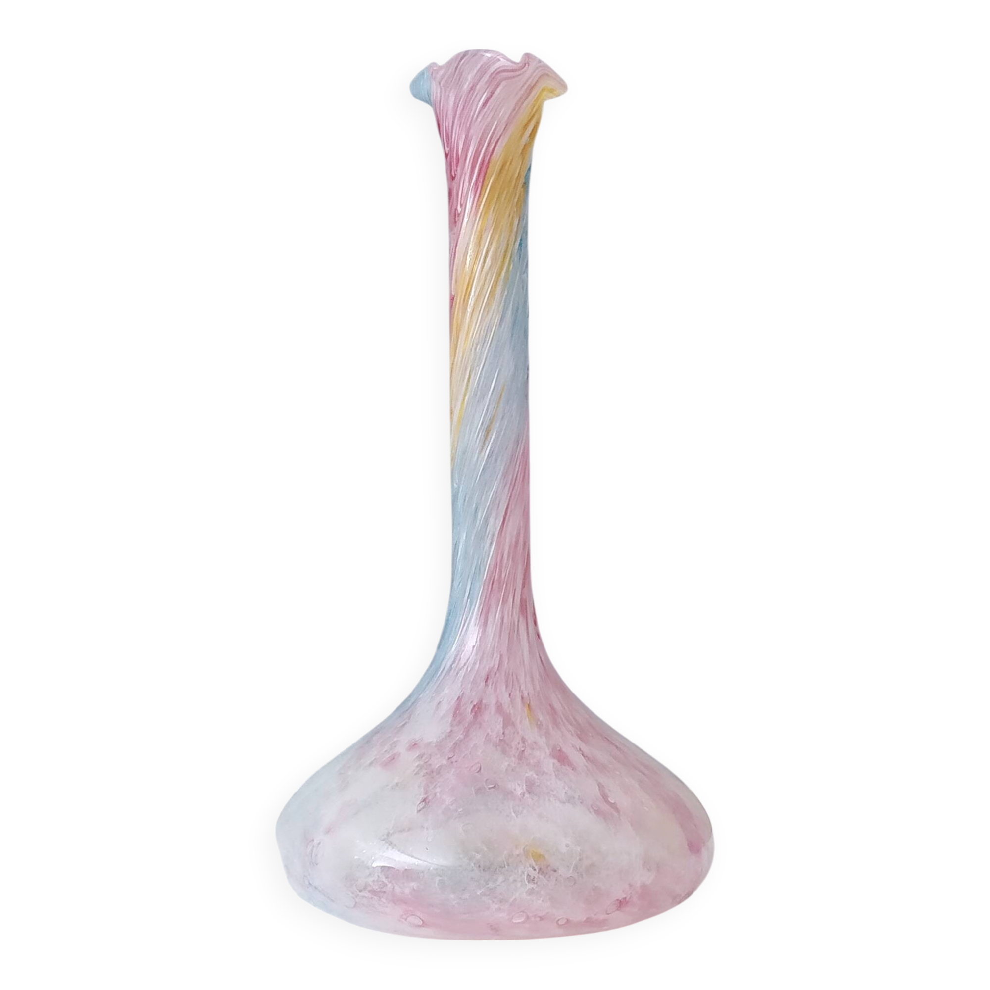 Pastel Pink Colors Polychrome Murano Glass Flower Vase, Italy