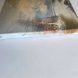 Vintage oil painting – Forest by the lake under a pastel sky