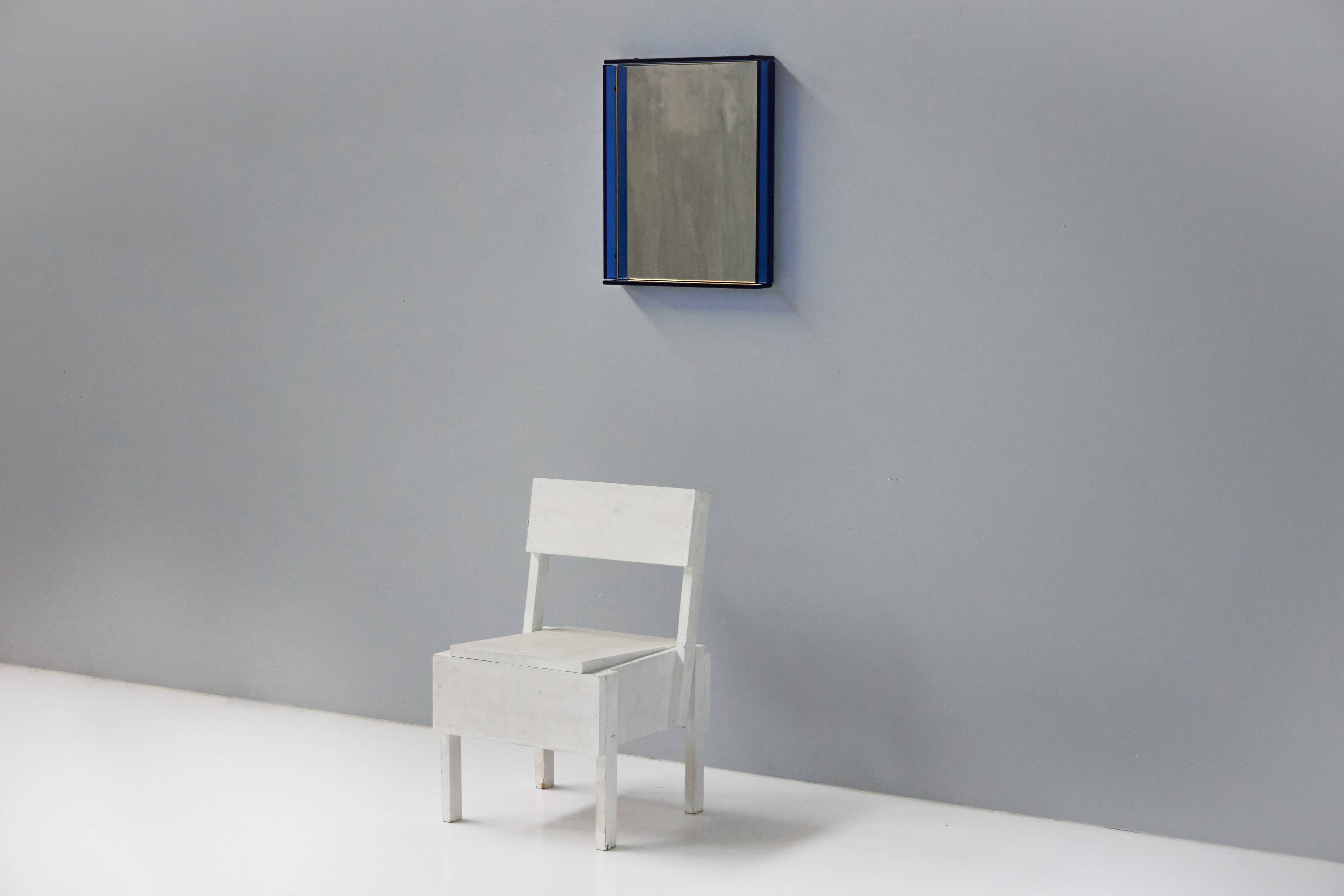 Blue Coloured and Mirrored Glass Wall Mirror, Italy, 1960s