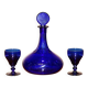 Carafe à Sherry et Verres en Verre Bleu Bristol Antique