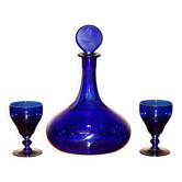 Sherry Carafe and Antique Bristol Blue Glasses