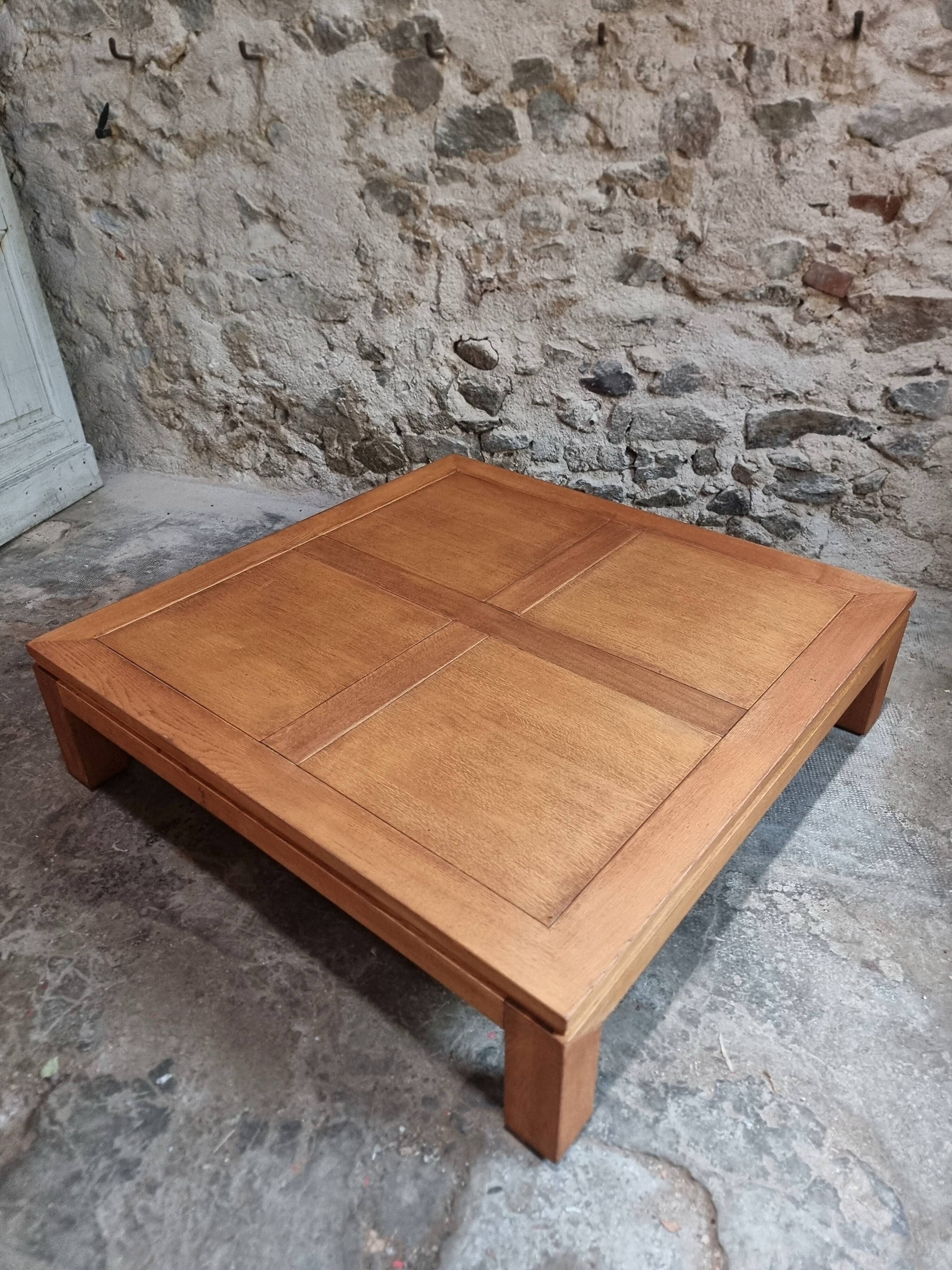 Vintage oak coffee table – Square coffee table, 1970s–1980s