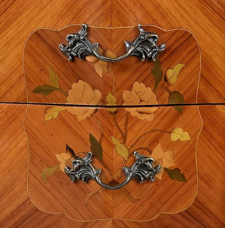 Pair of bedside tables in rosewood marquetry, Louis XV style – 2nd half of the 20th century