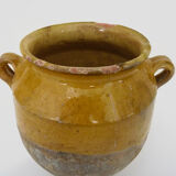 Pot à confit jaune vernissé, sud ouest de la France. Pot de conservation. Pyrénées XIXème