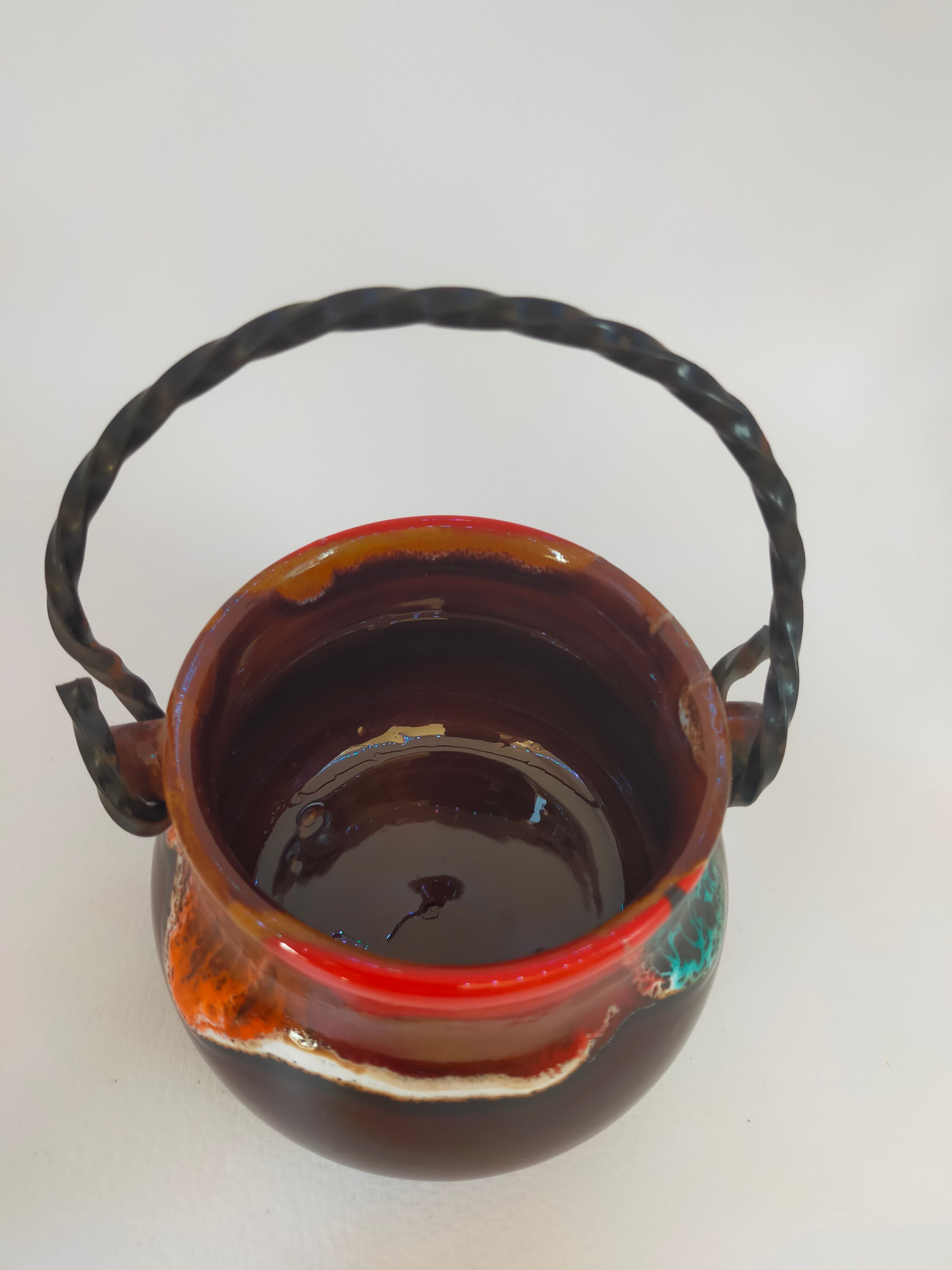 Valauris ceramic cauldron signed