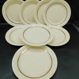 Set de 8 assiettes plates Villeroy & Boch Mettlach crème et Or.