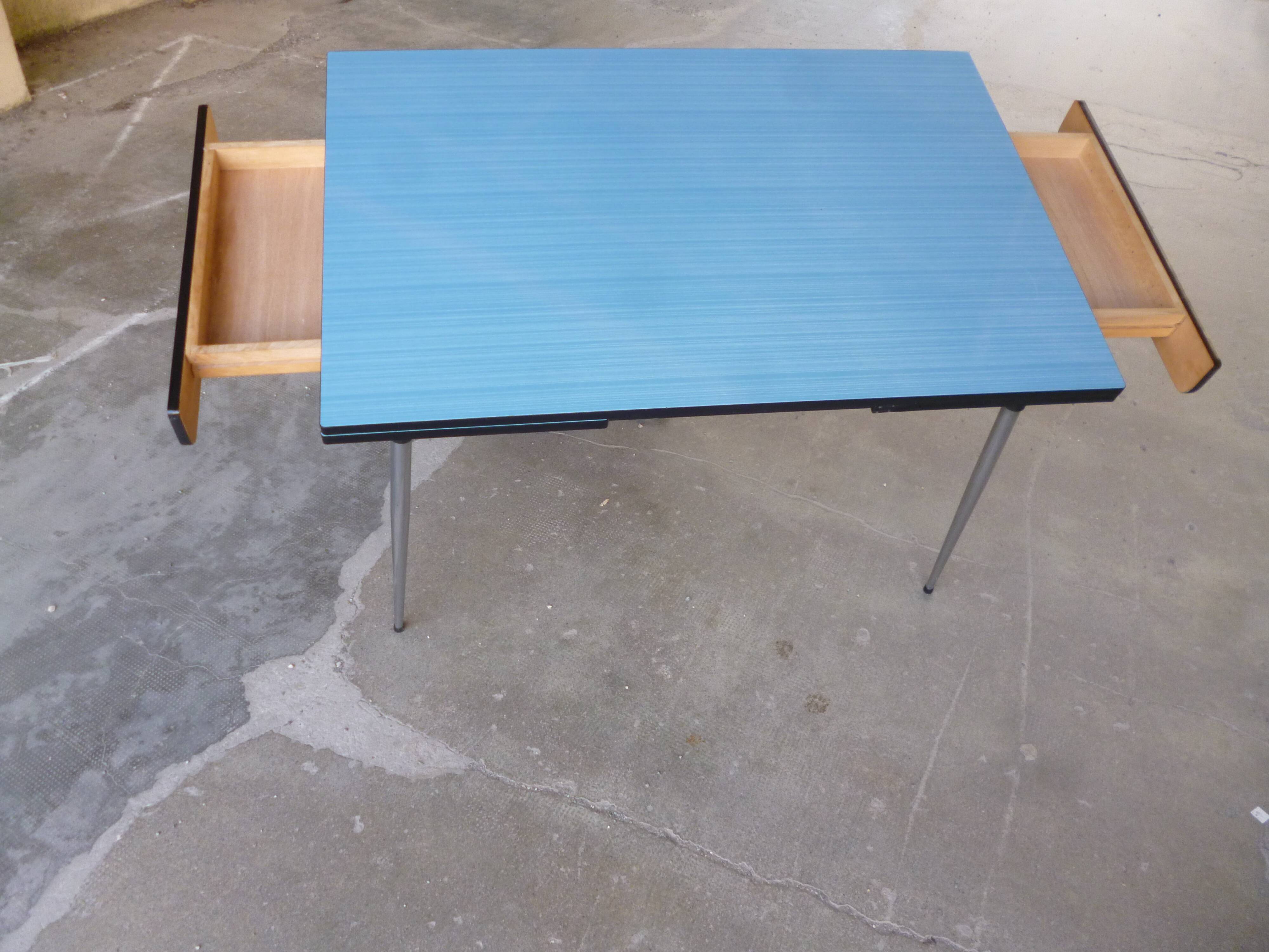 Blue formica table