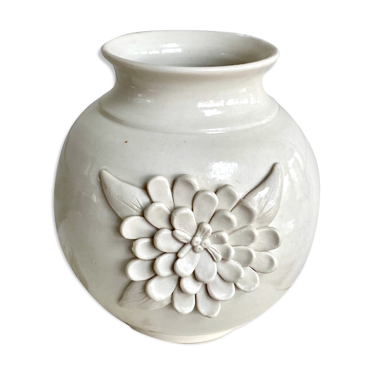 Small ceramic vase with floral relief