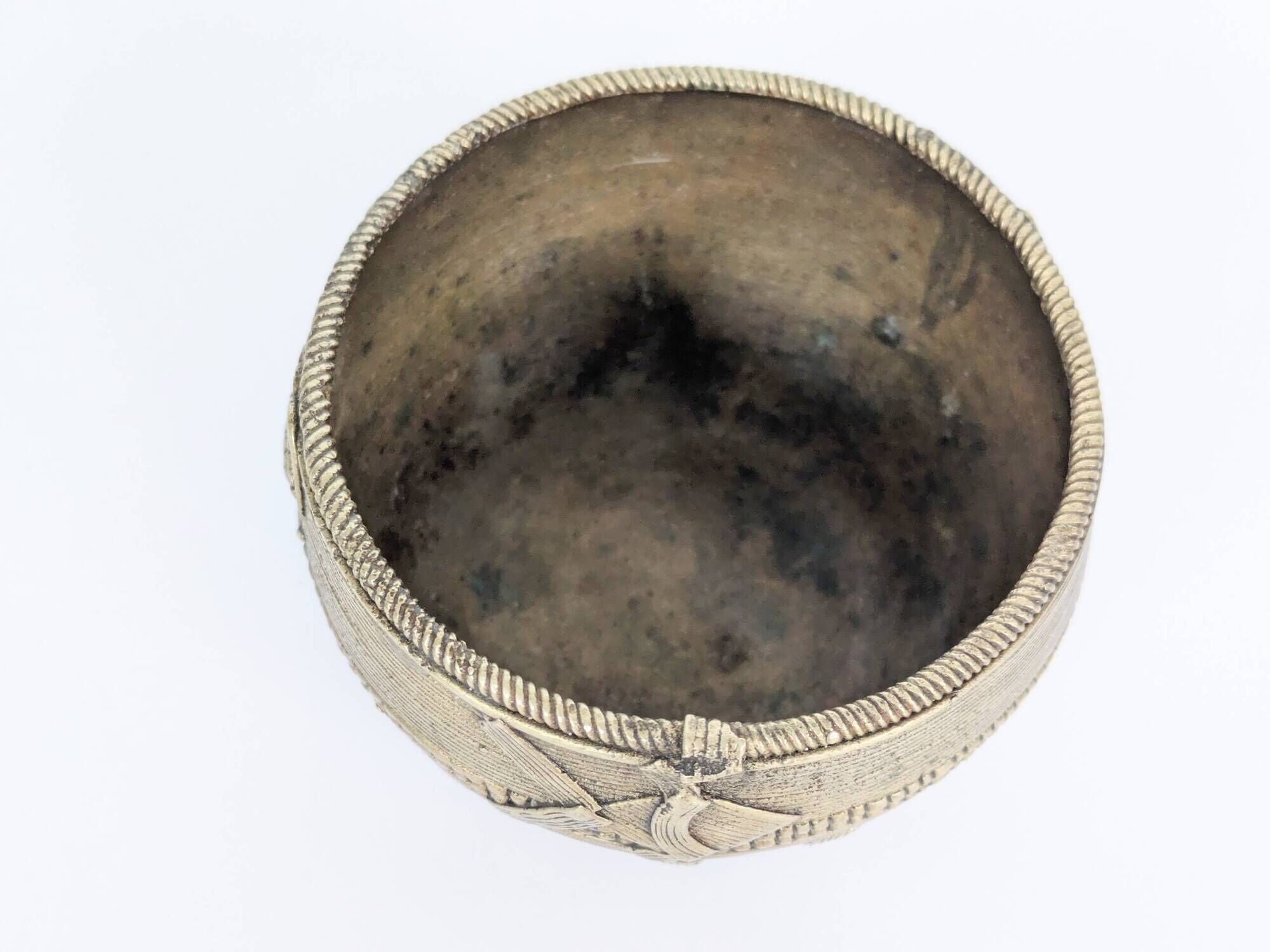 Vintage Brass Bowl Fish Scorpion Woven Texture