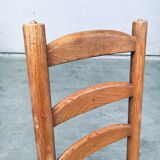 Rustic Oak and Rush High Ladder Back Dining Chairs, Belgium, 1950s, Set of 6