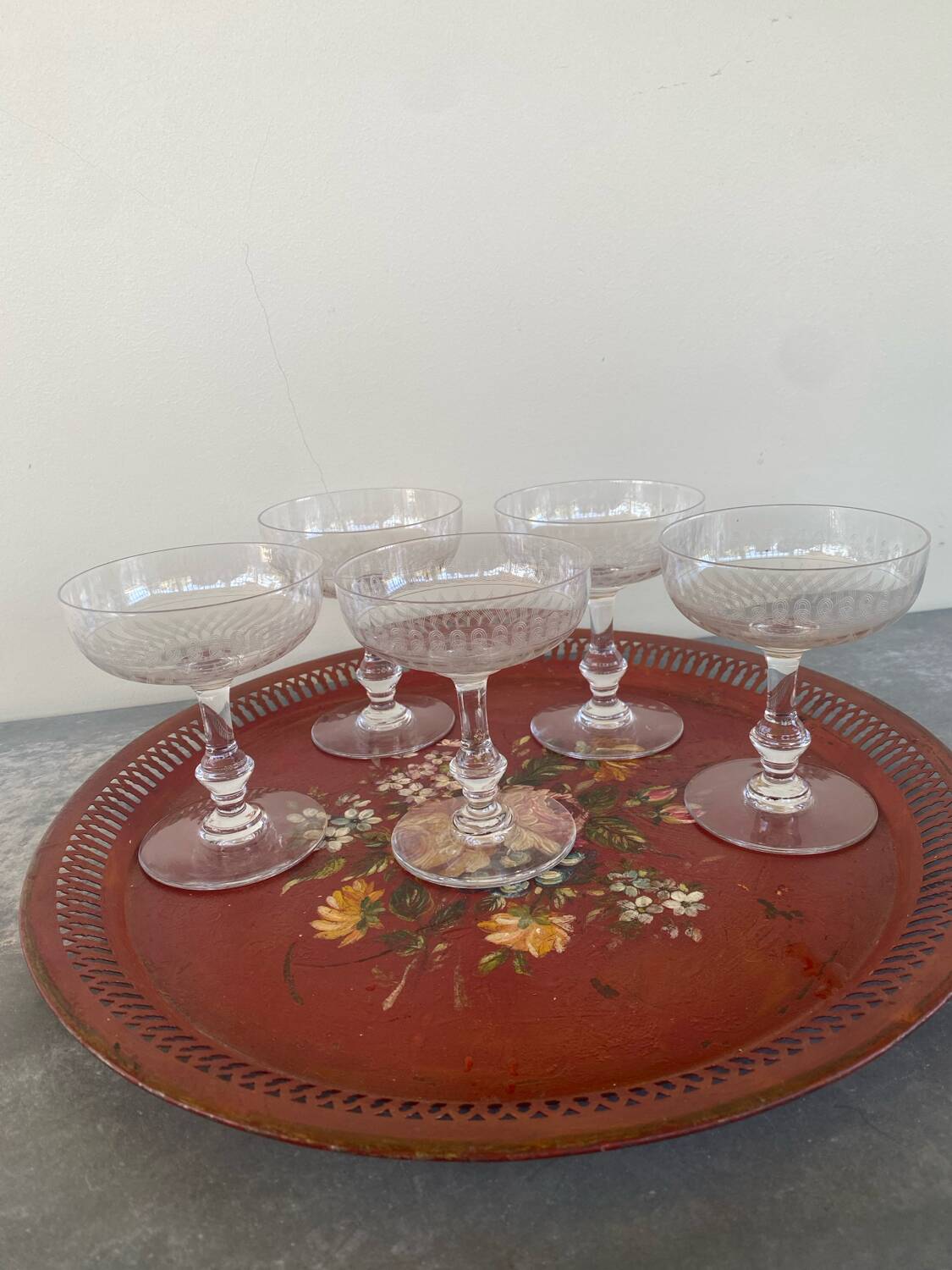 5 coupes à champagne en cristal