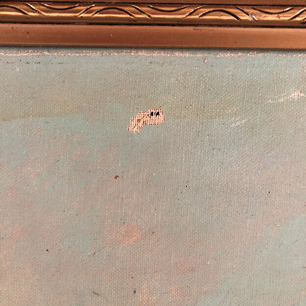 Oil on canvas, "Riverside at sunrise" signed J.Bain