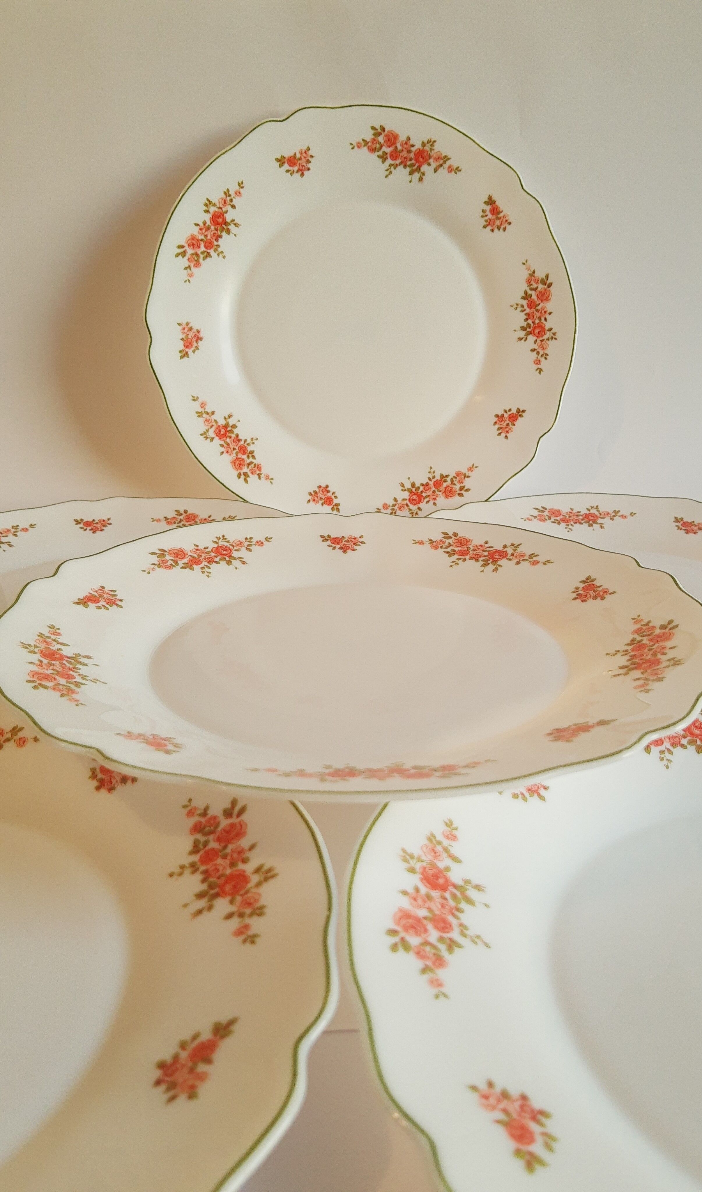 Set of 6 flat plates Arcopal vintage floral decoration