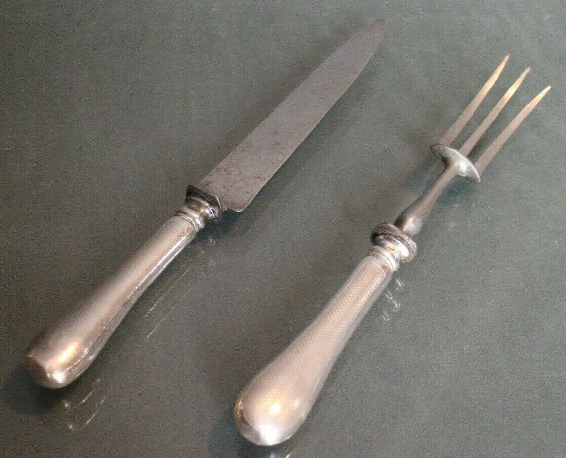 Cutting service XIXth sleeves silver metal with guilloche knife decoration