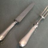 Cutting service XIXth sleeves silver metal with guilloche knife decoration