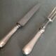 Cutting service XIXth sleeves silver metal with guilloche knife decoration
