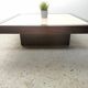 Table basse vintage travertin et bois design 1970