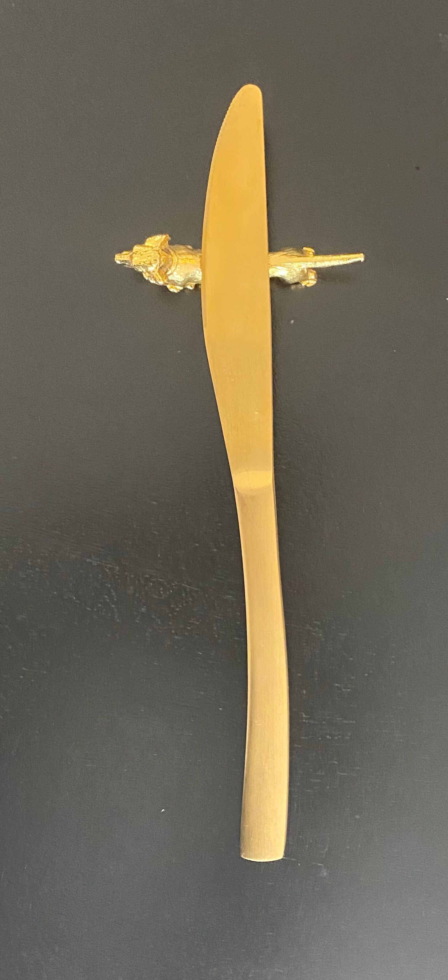 6 knife holders Dachshunds gilded metal