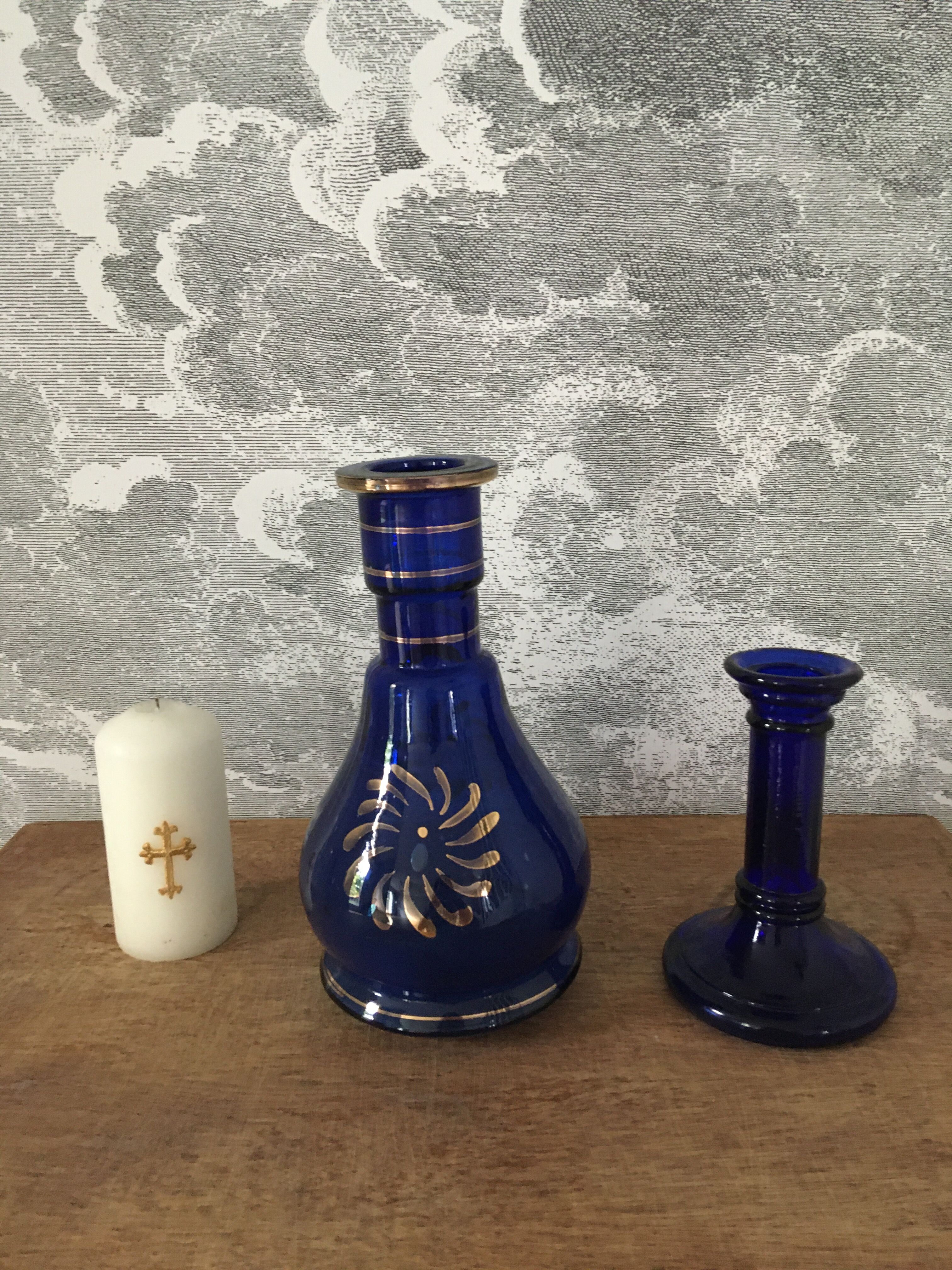 Blue glass candlestick
