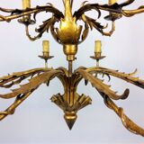 Golden luster with 12 arms of light decorated with leaves 1940