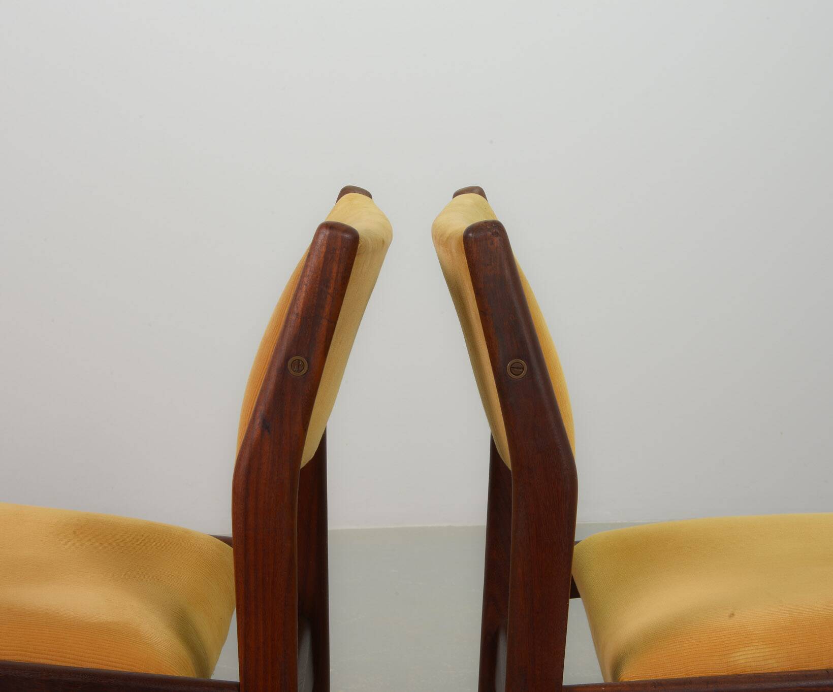 Vintage Design Teak Wooden Dining Chairs with Honey Yellow Corduroy Fabric