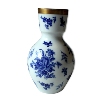 Vase en porcelaine allemande blanc bleu cobalt avec jante en or véritable, P vintage des années 1930 - MR Jaeger&Co