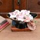 Vintage Wade Black boat vase with floral pattern and metal stand